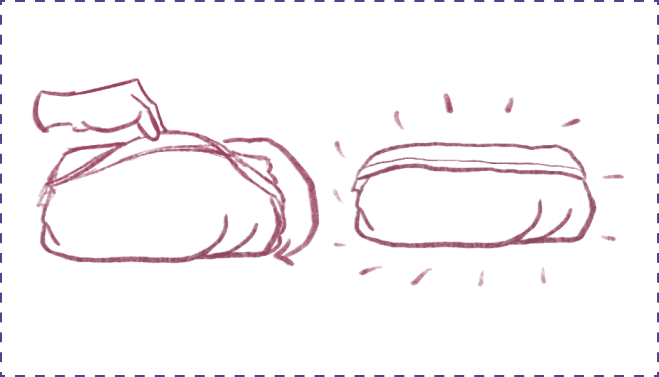 Illustration of a folded t-shirt being rolled up
